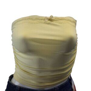 Yellow Strapless Tube Top With Lace & Bow Details
